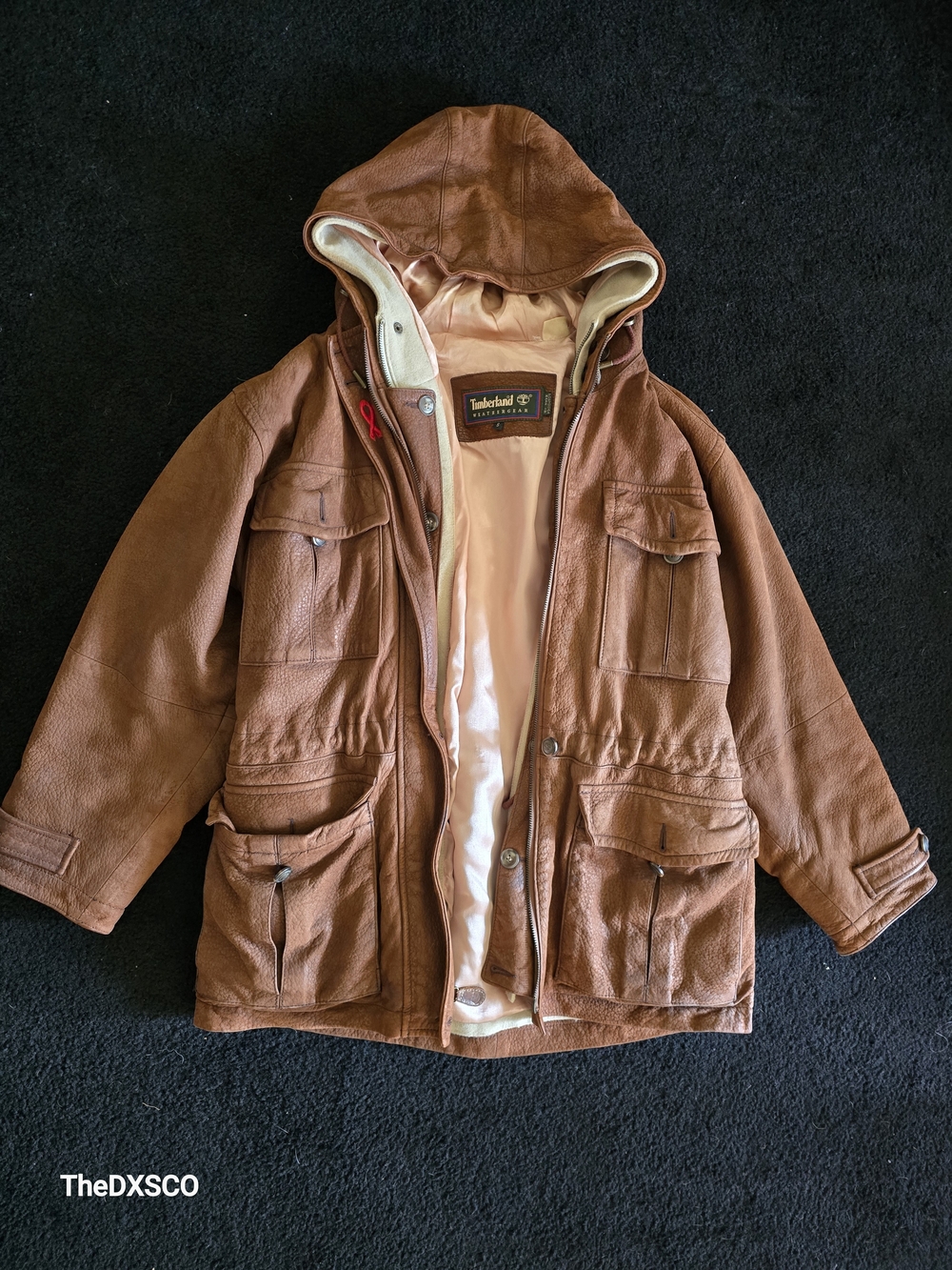 Timberland Brown Leather And Wool Hooded Jacket